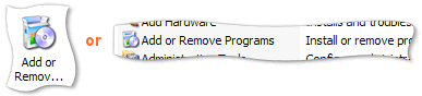 'Add or Remove Progams' in the Control Panel window
