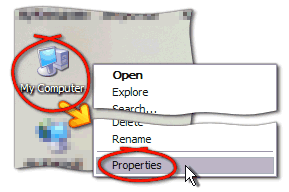Right click 'My Computer' icon, and select 'Properties'...