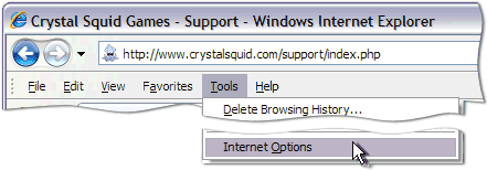 Internet Explorer -> Tools ->Internet Options
