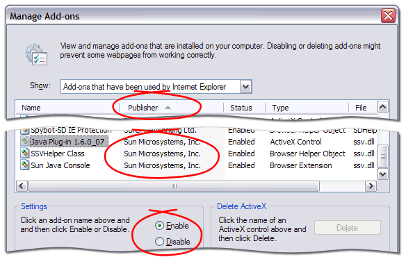 Tools -> Internet Options -> Programs -> Manage add-ons